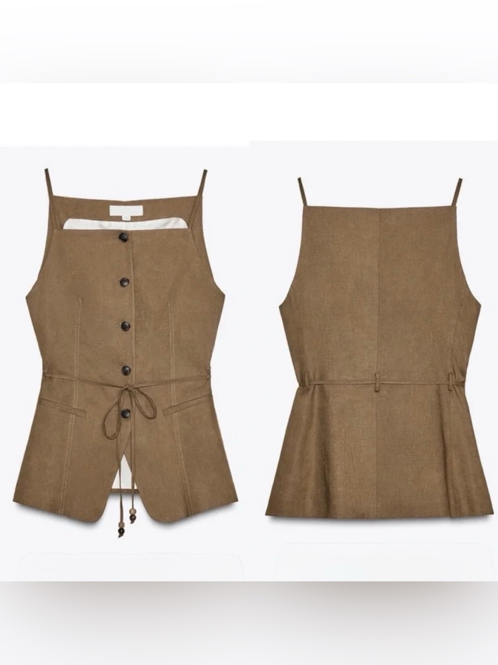 Zara | Linen Blend Button Down Vest with String Belt, M
